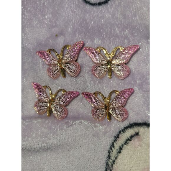 Crystal Pink Butterfly Iridescent Alligator Clamp Hair Accessories Set of 4 Girl - Picture 3 of 3